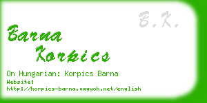 barna korpics business card